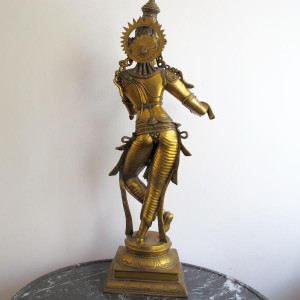 Krishna mit Flöte Götterstatue Messing stehend groß