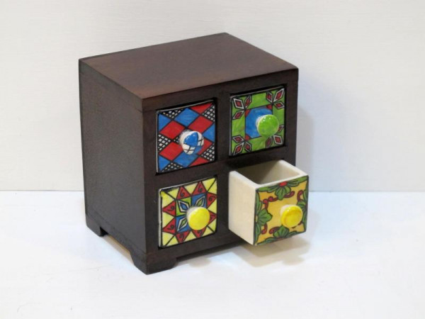 Holzkästchen mit vier Schubladen Keramik Sale