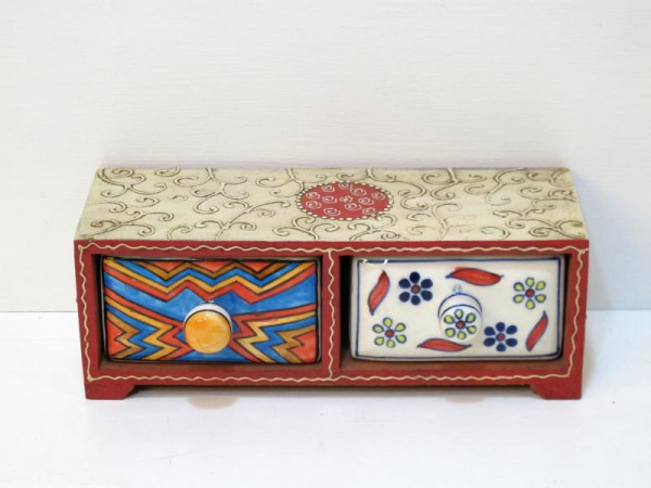 Schmuckkästchen mit zwei Schubladen Holz und Keramik Sale